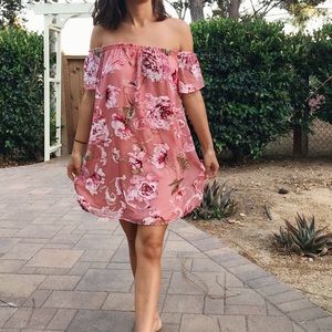 Off-shoulder pink dress